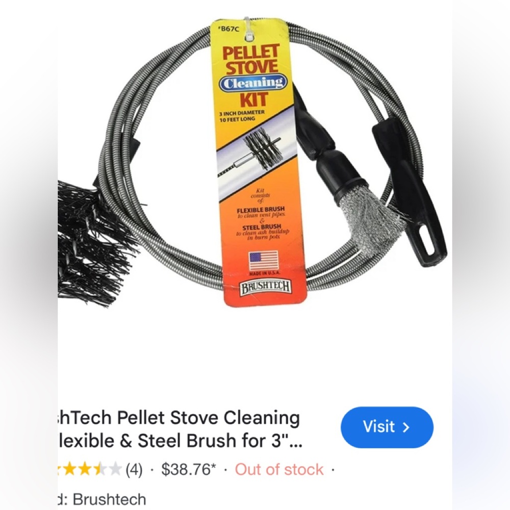 BrushTech Pellet Stove Cleaning Kit Flexible & Steel Brush for 3" Vent Pipes